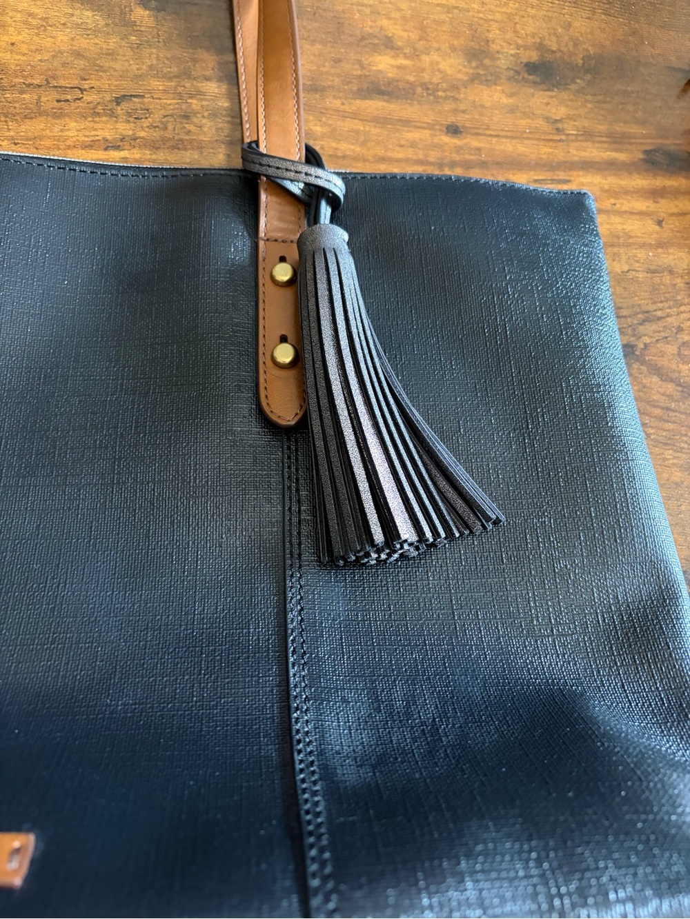 Fossil Jayda Tote Shoulder Bag Black Brown Vegan Leather Large Solid Neutral - Picture 6 of 12